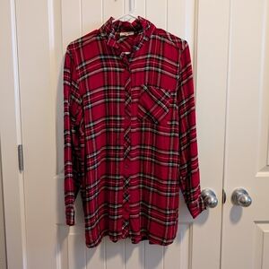 3 For $18 Maurices Red Plaid With Sparkles Button Down Shirt